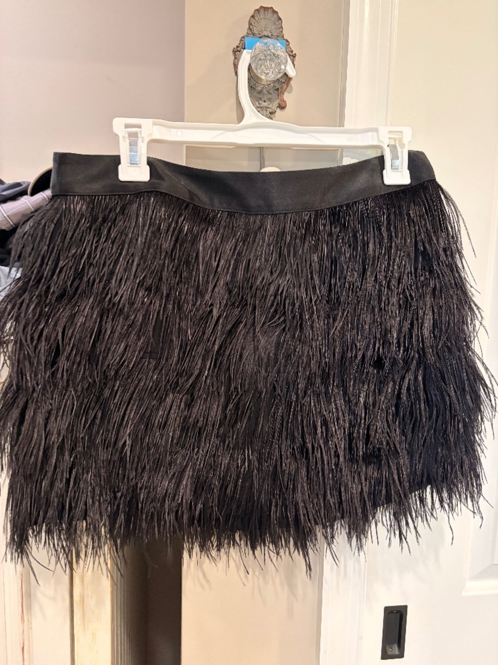 Express Black Faux Feather Tiered Mini Skirt